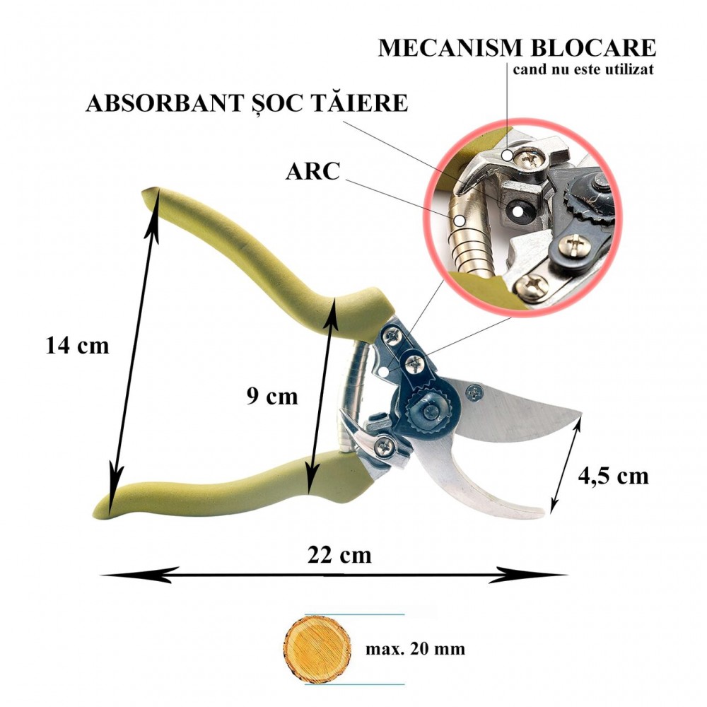 Foarfeca gradina, otel SK5, tip bypass, 21.5 cm, XTline