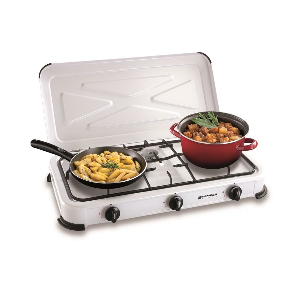 Aragaz camping, portabil, 3450 W, 3 arzatoare, inox, cu capac