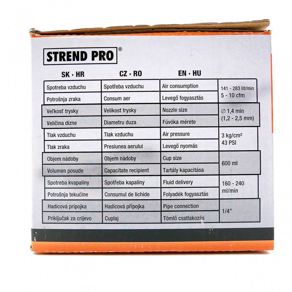 Pistol de vopsit, vas superior, plastic, pulverizator pentru compresor, 600 ml, 1.2-2 mm, Strend Pro