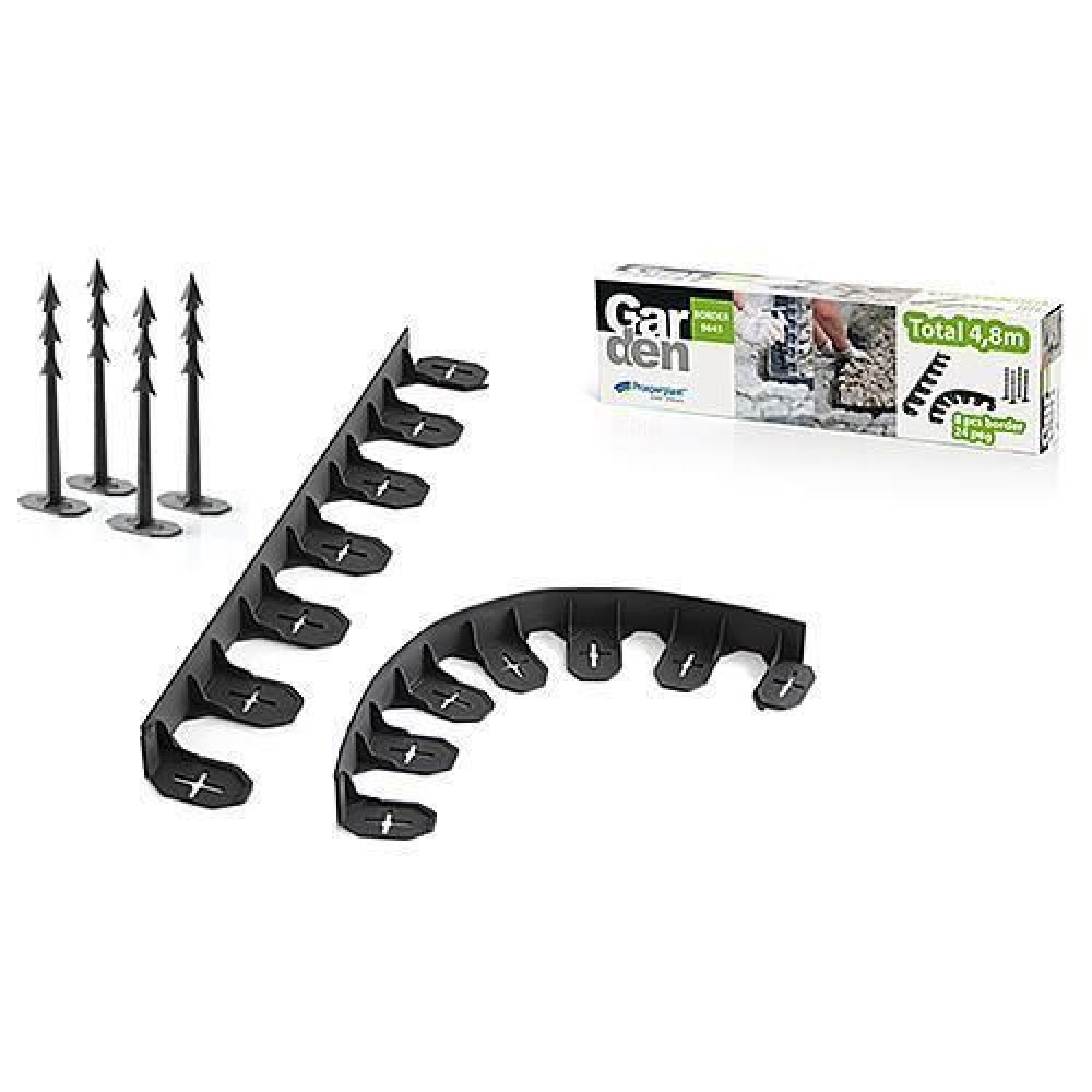 Bordura pentru gazon, plastic, 28 cuie tip harpon, 8 m 