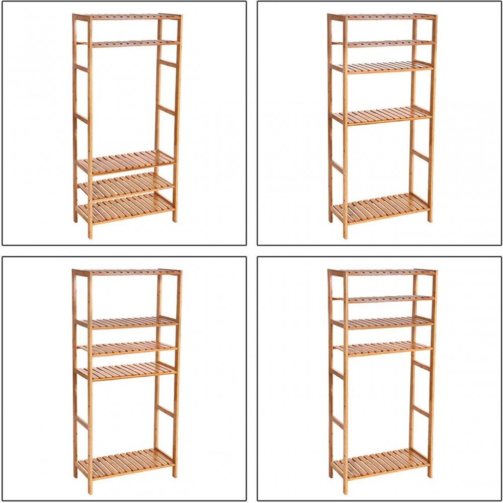 Raft depozitare, Songmics, bambus, 5 polite, natur, 10 kg, 60x26x130cm