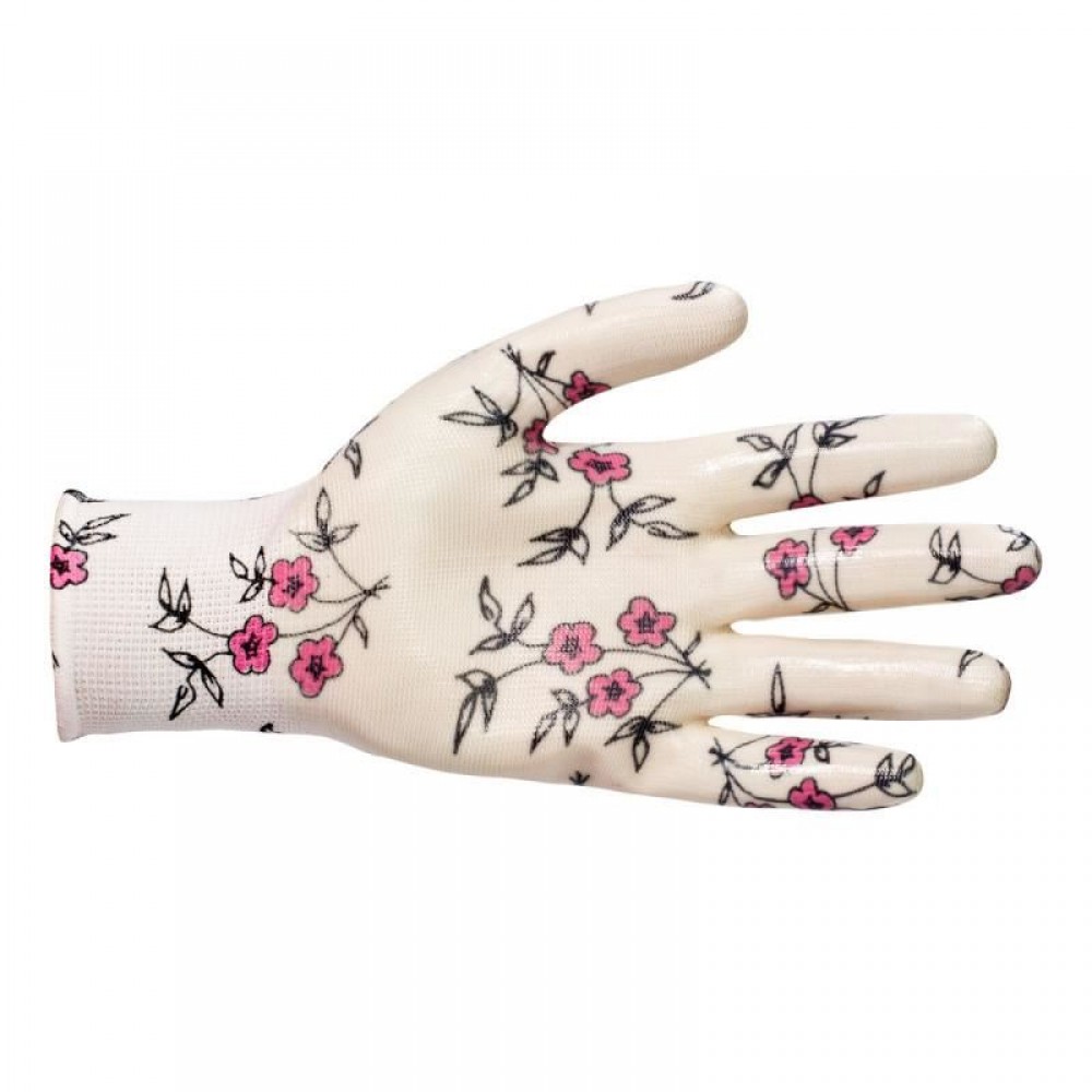 Manusi gradina nitril si poliester, model floral alb, BEOROL Manusi gradina nitril si poliester, model floral alb, BEOROL