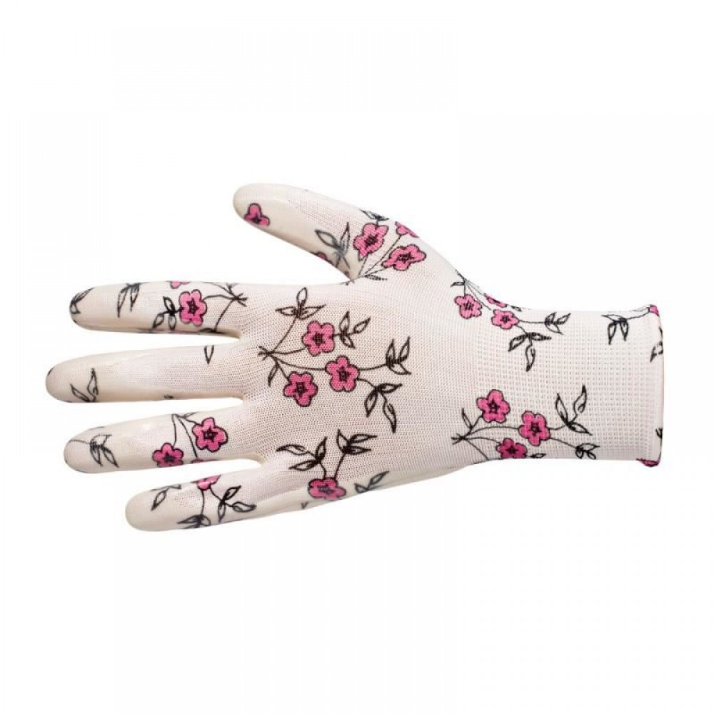 Manusi gradina nitril si poliester, model floral alb, BEOROL Manusi gradina nitril si poliester, model floral alb, BEOROL