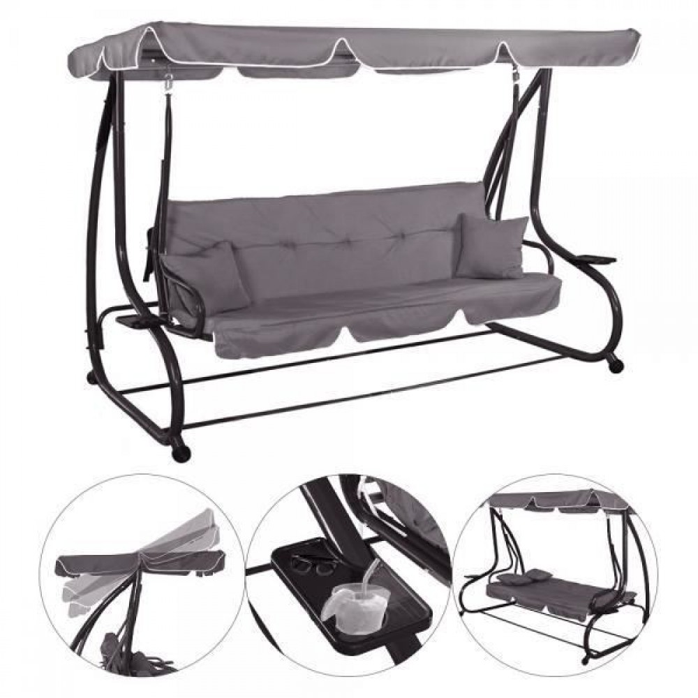 Balansoar gradina, 4 locuri, gri, 220x120x162 cm, functie pat, Linda Balansoar gradina, 4 locuri, gri, 220x120x162 cm, functie pat, Linda