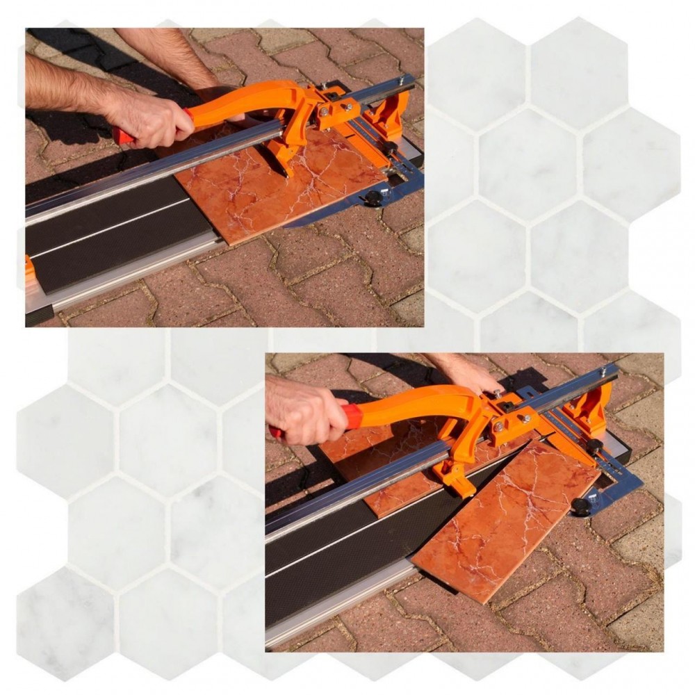 Masina de taiat gresia si faianta, aparat profesional, dispozitiv cu rulmenti, 800 mm, cu genunchiere si gletiera cu zimti, Richmann Exclusive