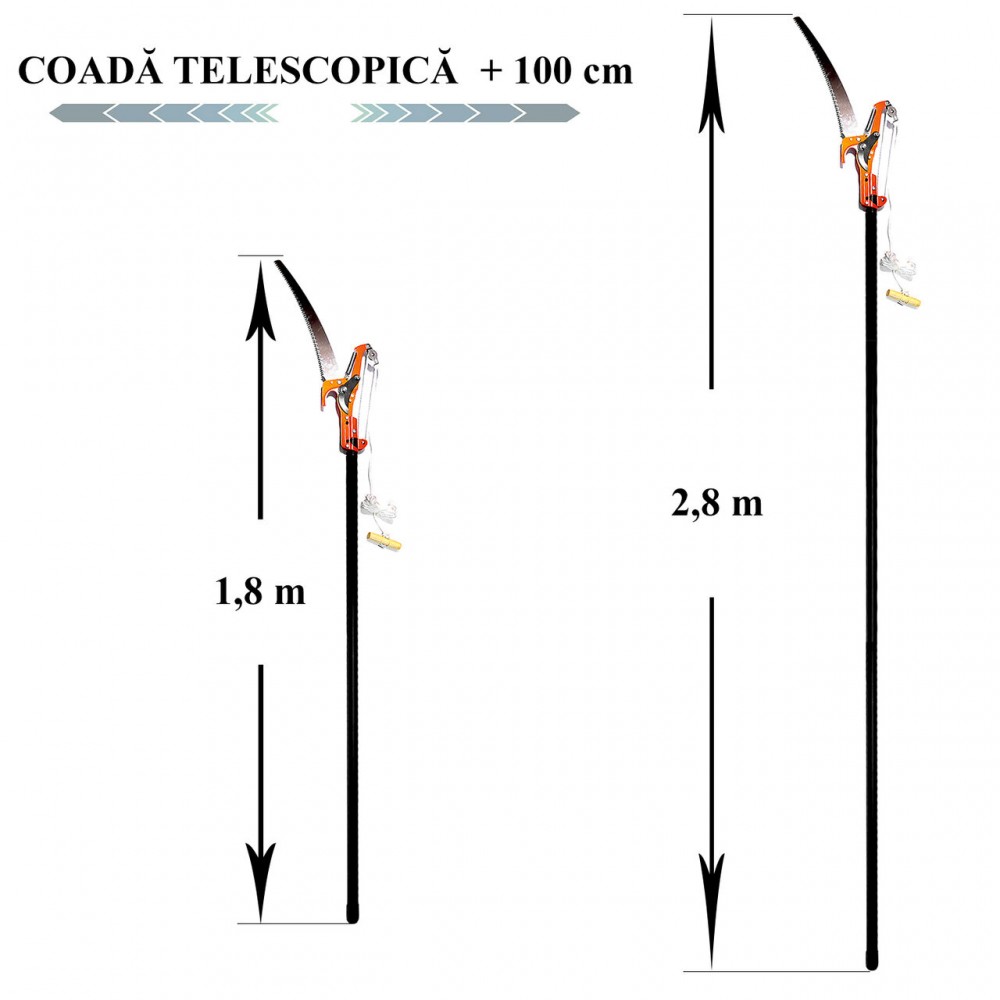Foarfeca crengi si fierastrau, cu maner telescopic 1.8-2.8 m, Strend Pro
