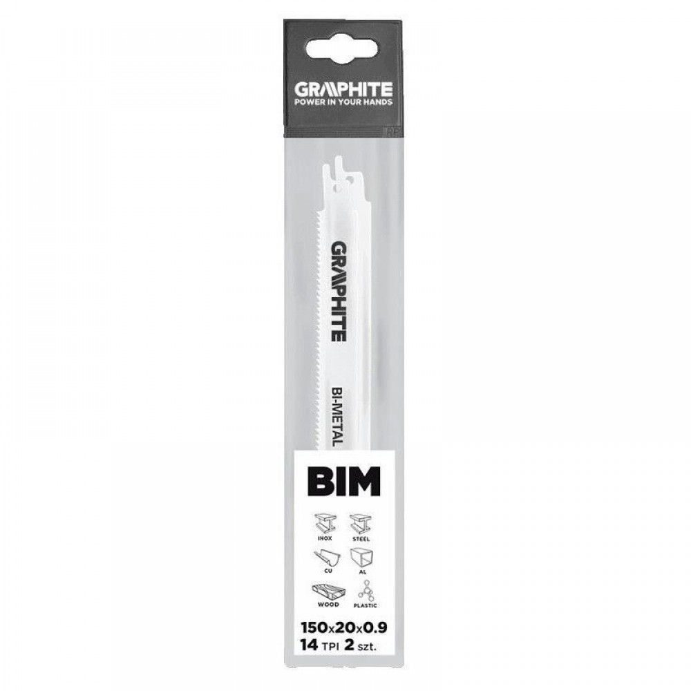 Panza, lama, fierastrau tip sabie, pentru lemn, metal, BIM, 14 TPI, set 2 buc, 150 mm, Graphite Panza, lama, fierastrau tip sabie, pentru lemn, metal, BIM, 14 TPI, set 2 buc, 150 mm, Graphite