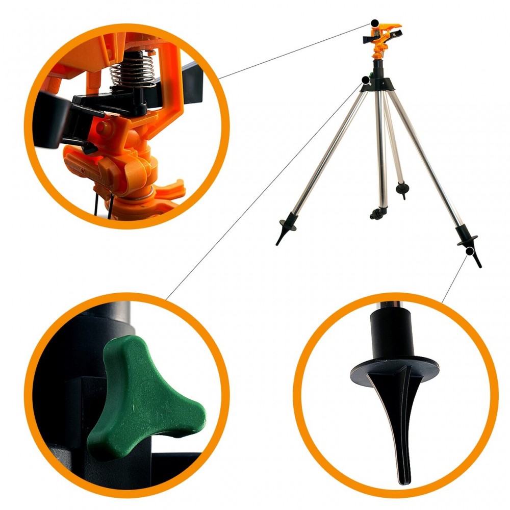Aspersor pulsatoriu, plastic, cu trepied telescopic, 550-930 mm Aspersor pulsatoriu, plastic, cu trepied telescopic, 550-930 mm