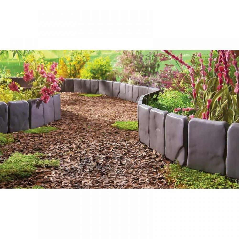Bordura de gradina din plastic, imitatie de piatra, set 10 buc, 25x23 cm, Strend Pro