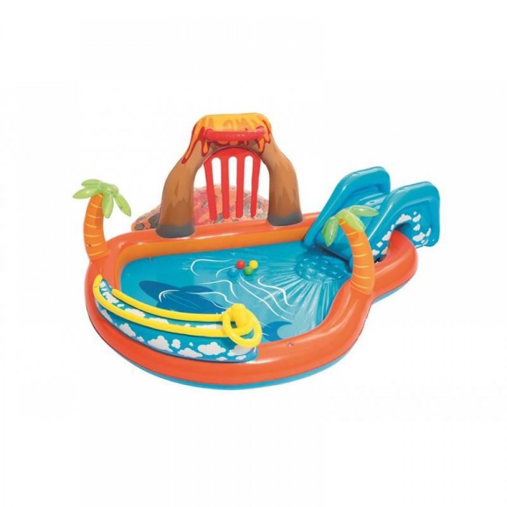Piscina gonflabila pentru copii, de joaca, cu tobogan, 265x265x104 cm, Bestway Laguna Lava Piscina gonflabila pentru copii, de joaca, cu tobogan, 265x265x104 cm, Bestway Laguna Lava