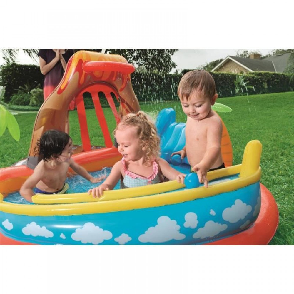 Piscina gonflabila pentru copii, de joaca, cu tobogan, 265x265x104 cm, Bestway Laguna Lava Piscina gonflabila pentru copii, de joaca, cu tobogan, 265x265x104 cm, Bestway Laguna Lava
