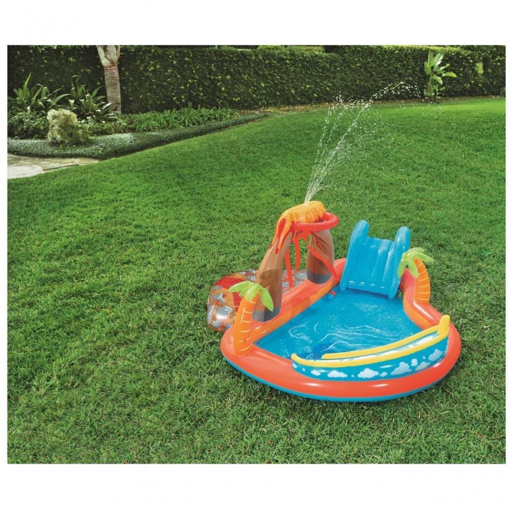 Piscina gonflabila pentru copii, de joaca, cu tobogan, 265x265x104 cm, Bestway Laguna Lava Piscina gonflabila pentru copii, de joaca, cu tobogan, 265x265x104 cm, Bestway Laguna Lava