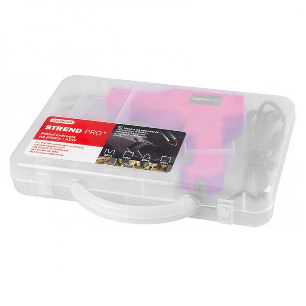 Aparat tip pistol de lipit/sudat plastic, Strend Pro, 43 W, cu accesorii si geanta Aparat tip pistol de lipit/sudat plastic, Strend Pro, 43 W, cu accesorii si geanta
