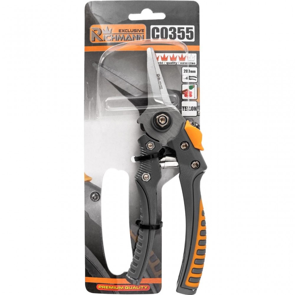 Foarfeca gradina, tip bypass, varf ascutit, teflon, otel japonez SK5, 21 cm, Richmann Exclusive 