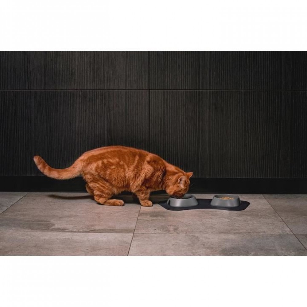 Castron, bol, pentru caine, pisica, suporti antiderapanti,ÃÂ PET reciclat, gri deschis, marime L, 700 ml, 20.4x20.4x5.4 cm