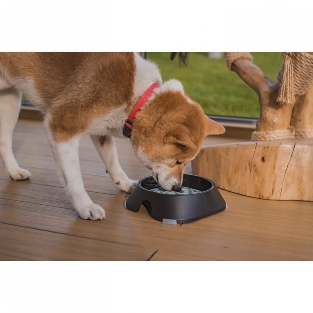 Castron, bol, pentru caine, pisica, suporti antiderapanti,ÃÂ PET reciclat, gri inchis, marime L, 700 ml, 20.4x20.4x5.4 cm