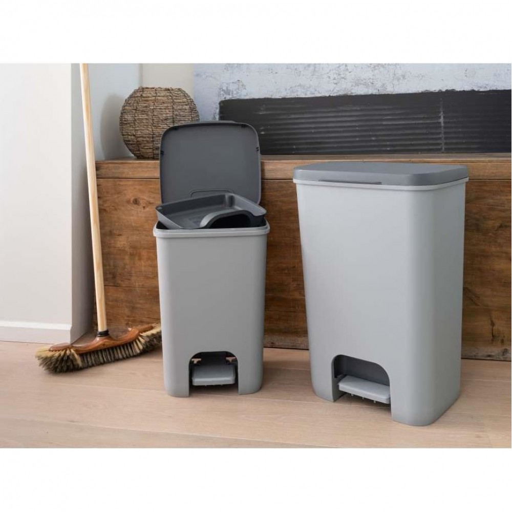 Cos de gunoi cu pedala, plastic, gri, 20 L, 30.3x29.4x42.8 cm, Curver