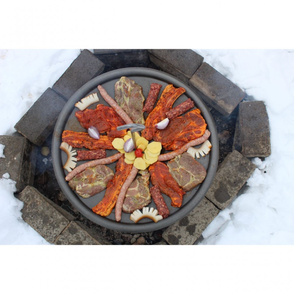 Disc pentru gratar, fonta, tip grill, cu picioare si agatator, 50 cm, Barbeque 