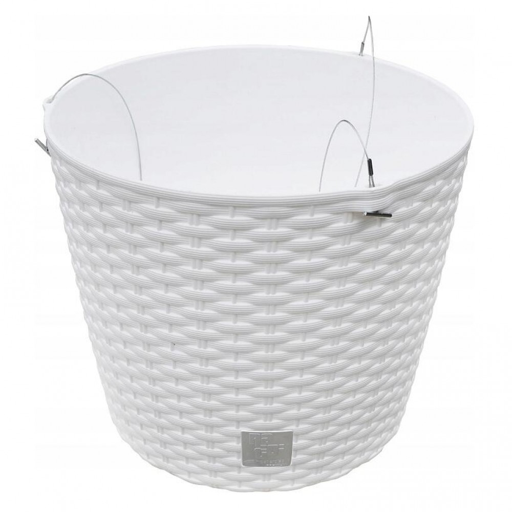 Ghiveci decorativ cu lant, Prosperplast, Rato Round, rotund, alb, 25.6x21.9 cm