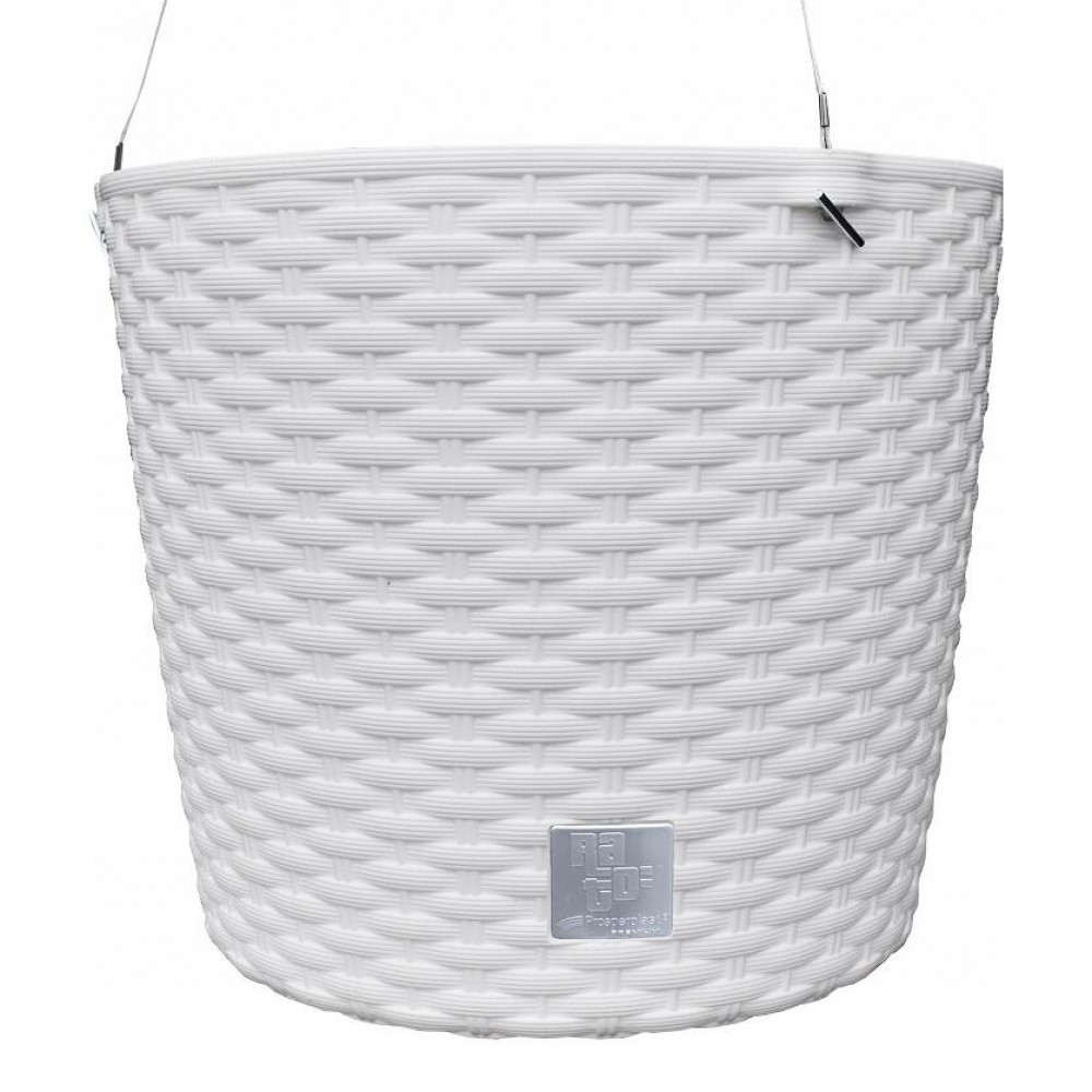 Ghiveci decorativ cu lant, Prosperplast, Rato Round, rotund, alb, 25.6x21.9 cm