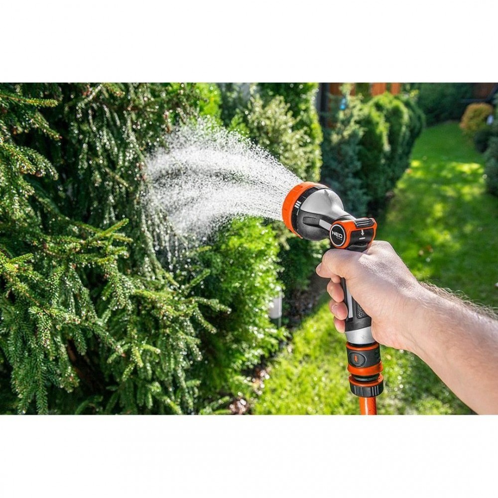 Furtun de gradina, antirasucire, 6 straturi, 50 m, cu pistol stropit si 4 accesorii, 1/2", NEO Furtun de gradina, antirasucire, 6 straturi, 50 m, cu pistol stropit si 4 accesorii, 1/2", NEO