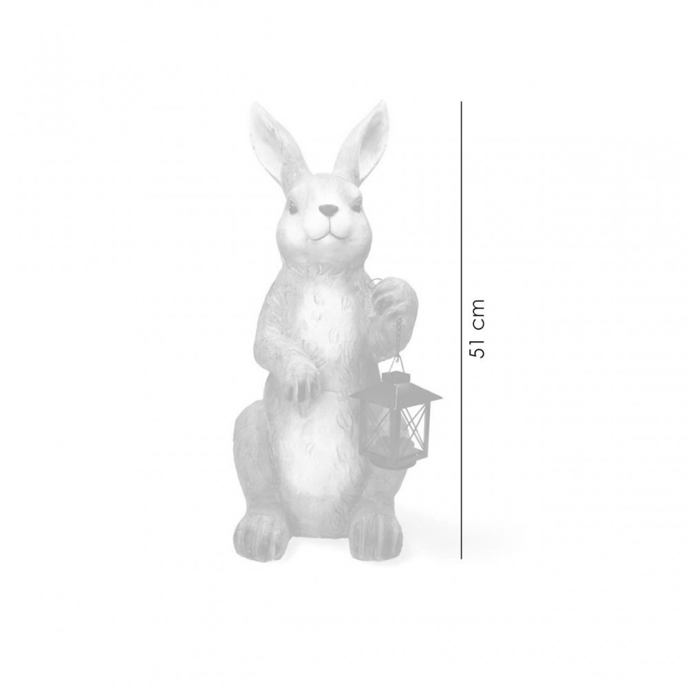 Decoratiune gradina, ceramica, iepure cu felinar, 19x21x51 cm