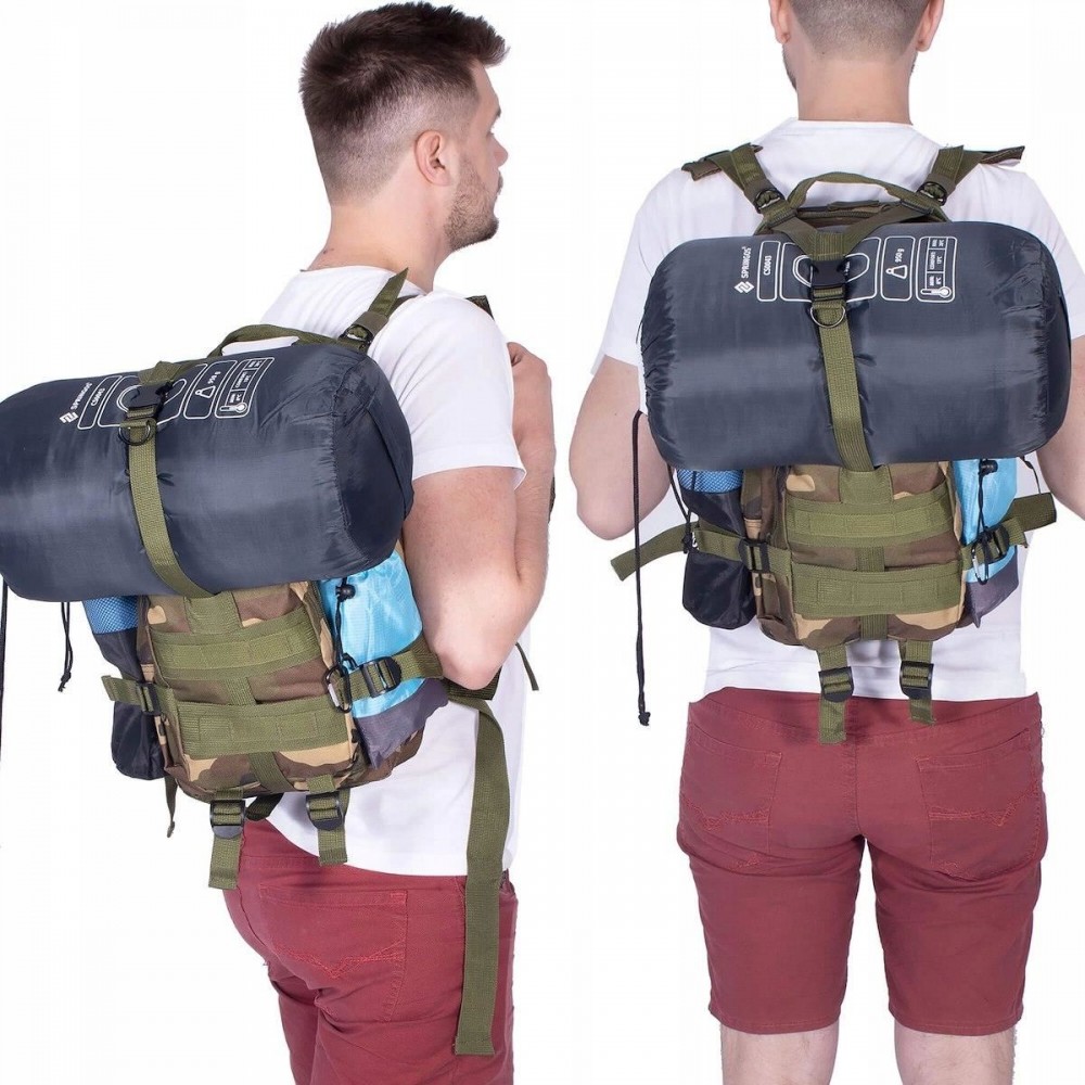 Ghiozdan/rucsac tactic, 4 compartimente, model Survival, camuflaj, verde si maro, 23x24x42 cm, Springos