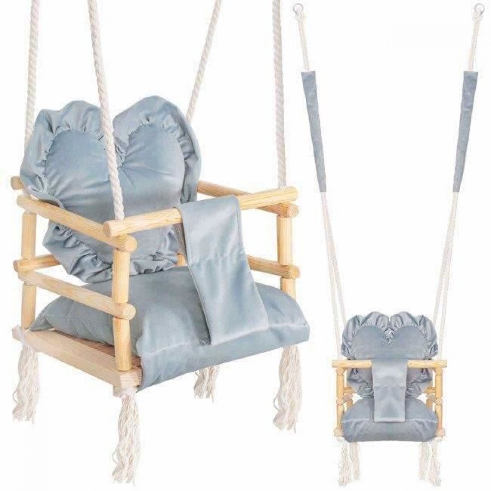 Leagan pentru copii, lemn, perna inima albastru deschis, 33.4x34.5x25 cm, Springos Leagan pentru copii, lemn, perna inima albastru deschis, 33.4x34.5x25 cm, Springos