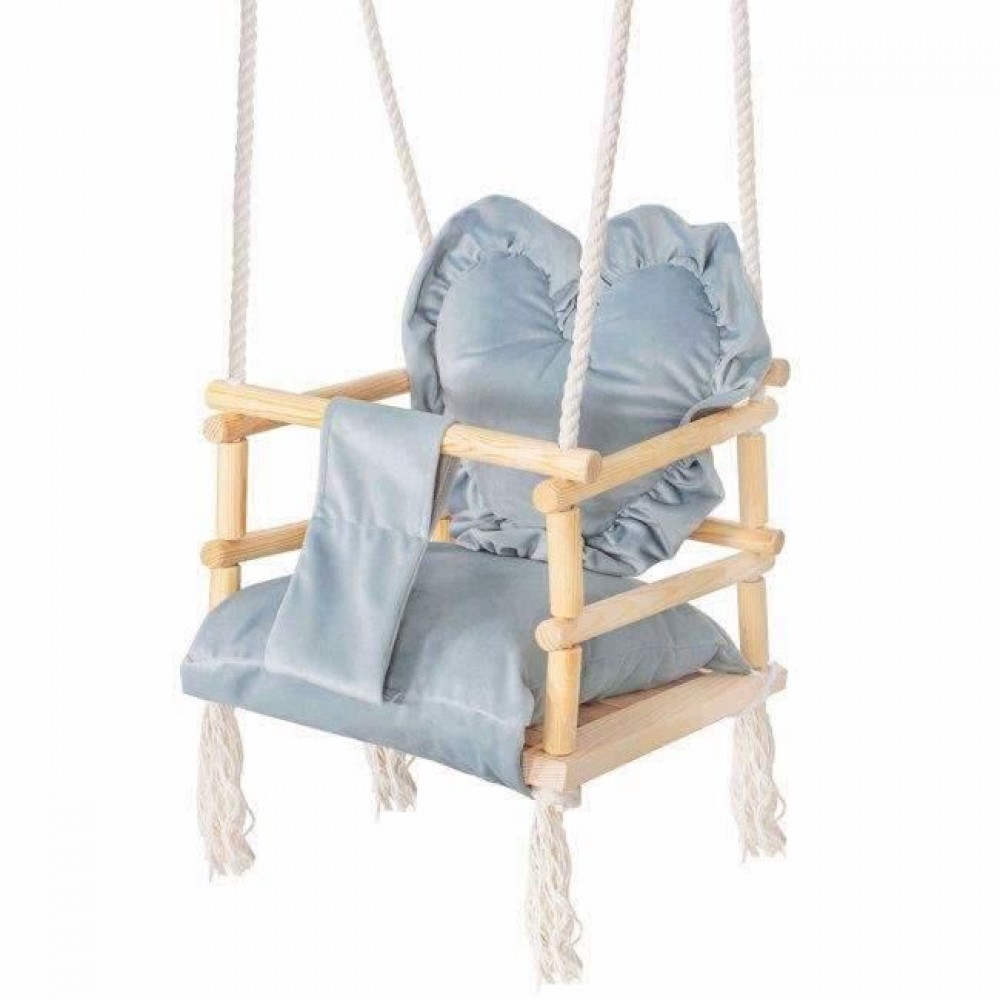 Leagan pentru copii, lemn, perna inima albastru deschis, 33.4x34.5x25 cm, Springos Leagan pentru copii, lemn, perna inima albastru deschis, 33.4x34.5x25 cm, Springos