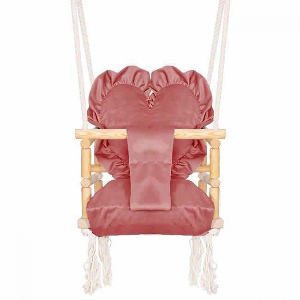Leagan pentru copii, lemn, perna inima roz, 33.4x34.5x25 cm, Springos Leagan pentru copii, lemn, perna inima roz, 33.4x34.5x25 cm, Springos