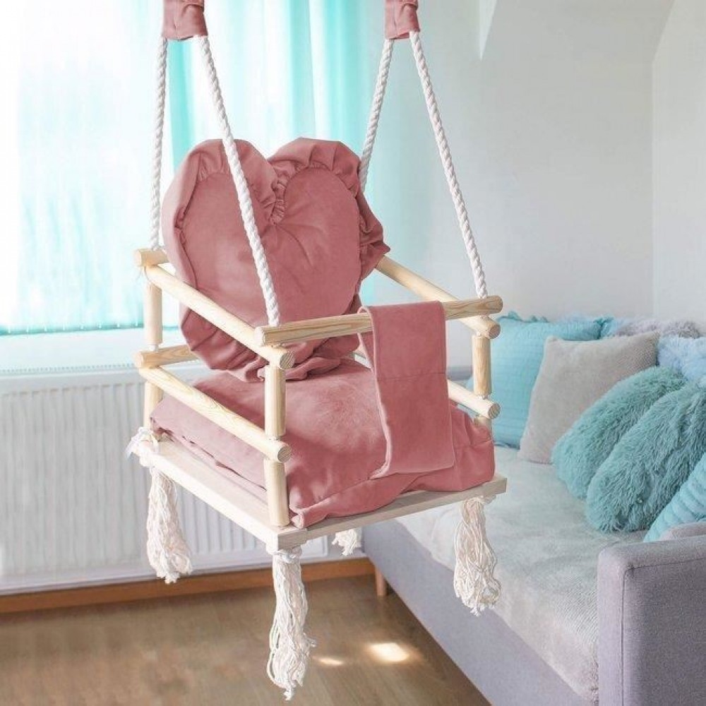 Leagan pentru copii, lemn, perna inima roz, 33.4x34.5x25 cm, Springos Leagan pentru copii, lemn, perna inima roz, 33.4x34.5x25 cm, Springos