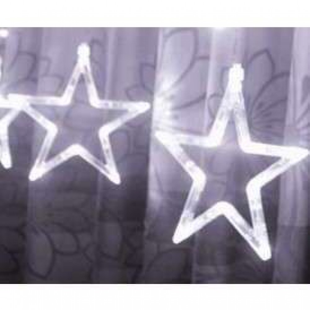 Instalatie luminoasa tip perdea, model stea si luna, alb rece, 8 moduri iluminare, interior-exterior, IP44, 138 LED, 2.5 m