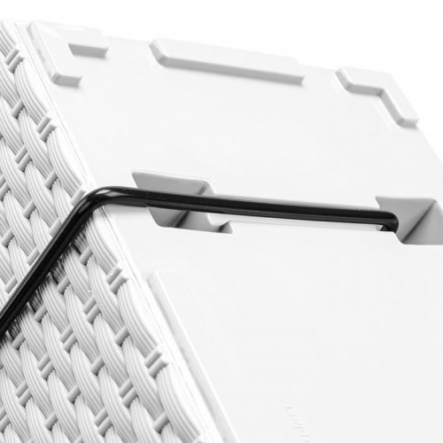 Jardiniera decorativa, suport metalic, imitatie ratan, alb, 39.5x18.5x19.5 cm, Rato Case W