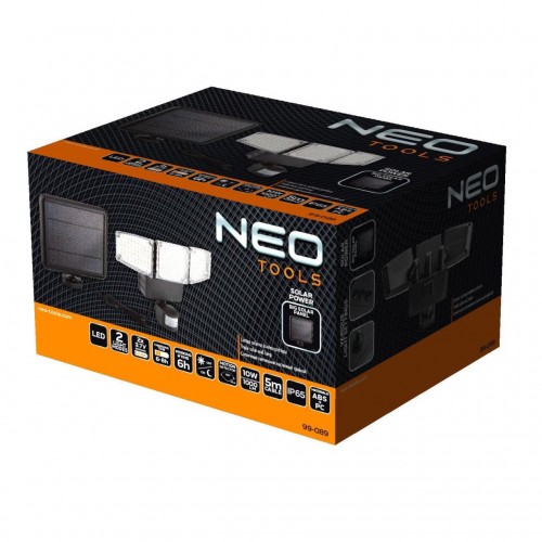 Lampa solara de perete, LED, senzor miscare,ÃÂ 2 moduri iluminare, 10 W, 1000 lm, IP65, NEOÃÂ 