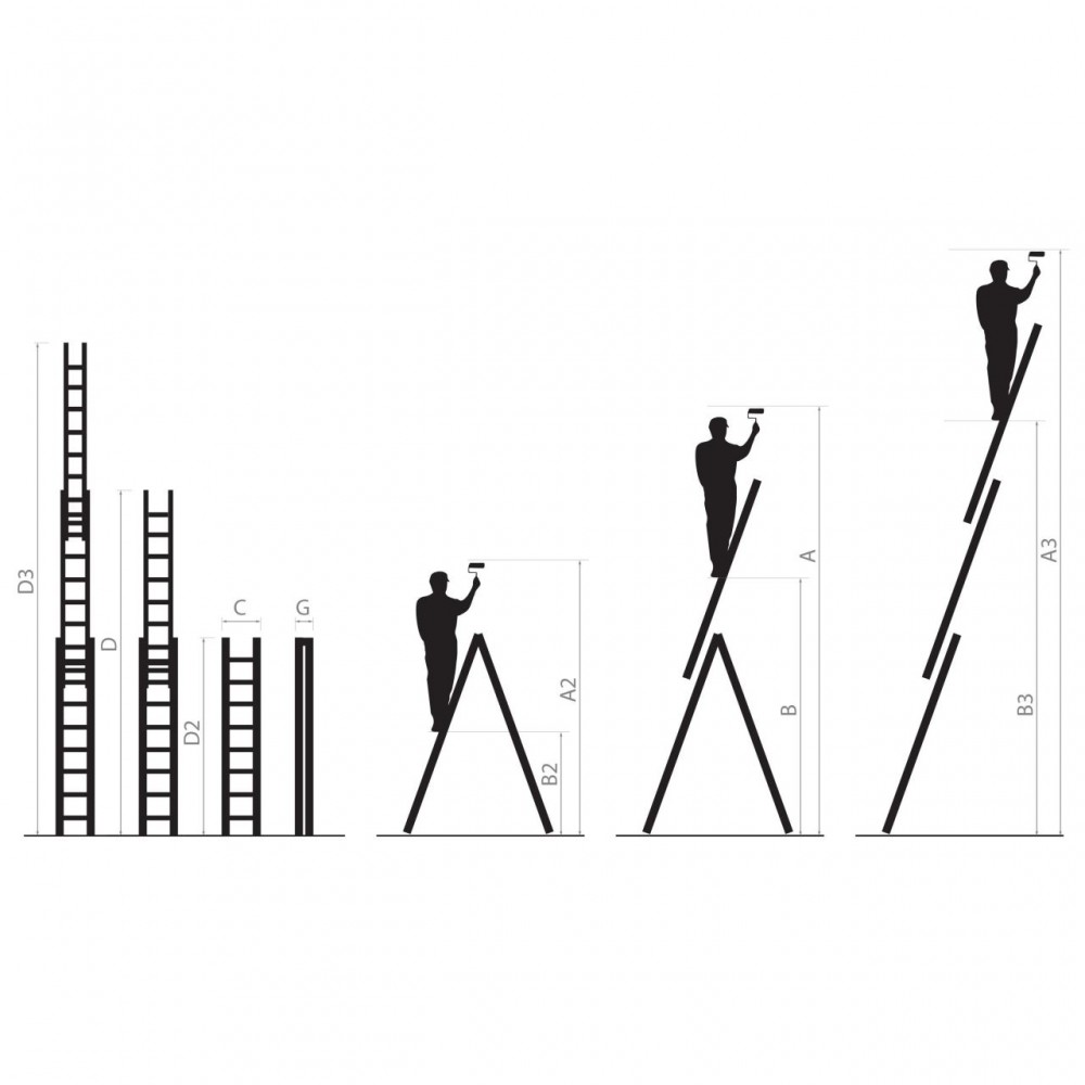 Scara aluminiu, 3 tronsoane, 9 trepte, max 150 kg, 4.81 m, Drabest Scara aluminiu, 3 tronsoane, 9 trepte, max 150 kg, 4.81 m, Drabest