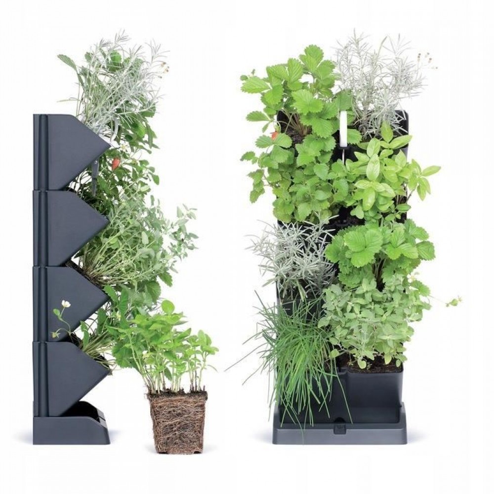 Ghivece decorative de flori, modular, antracit, 4x1 L, set 4 buc, 19.5x11.4x47.5 cm, Mini Cascade