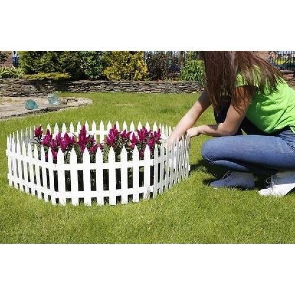 Gard de gradina decorativ, din plastic, alb, set 7 buc, 3.2 m x 35 cm