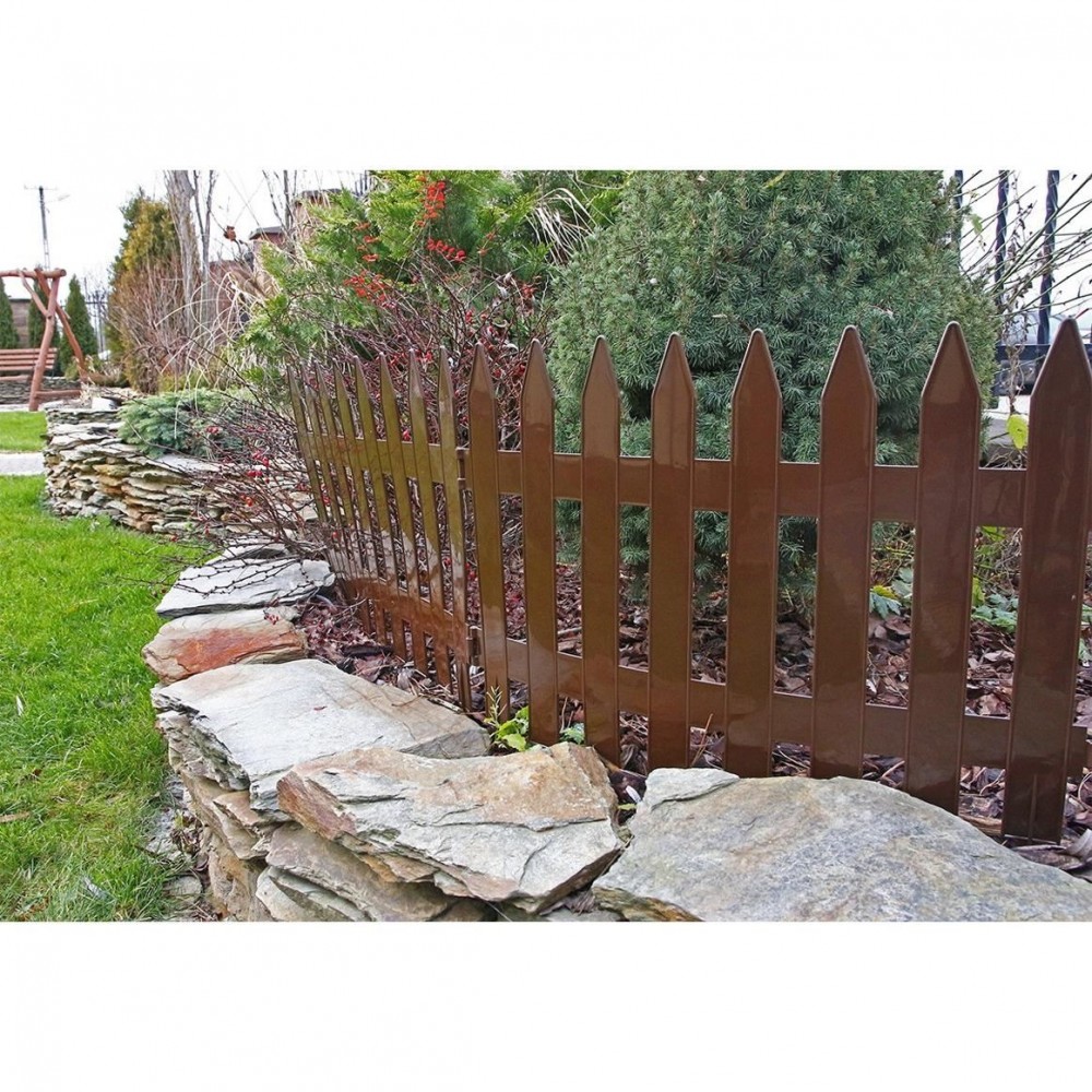 Gard de gradina decorativ, din plastic, maro, set 7 buc, 3.2 m x 35 cm