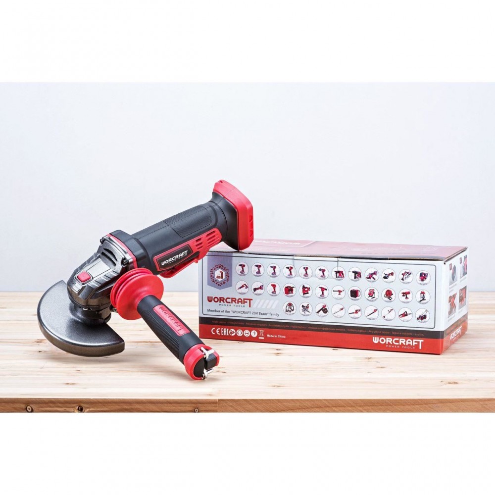 Polizor unghiular, flex, cu acumulator 4 Ah, incarcator 20V Li-ion, 2 discuri si manusi, 125 mm, Worcraft