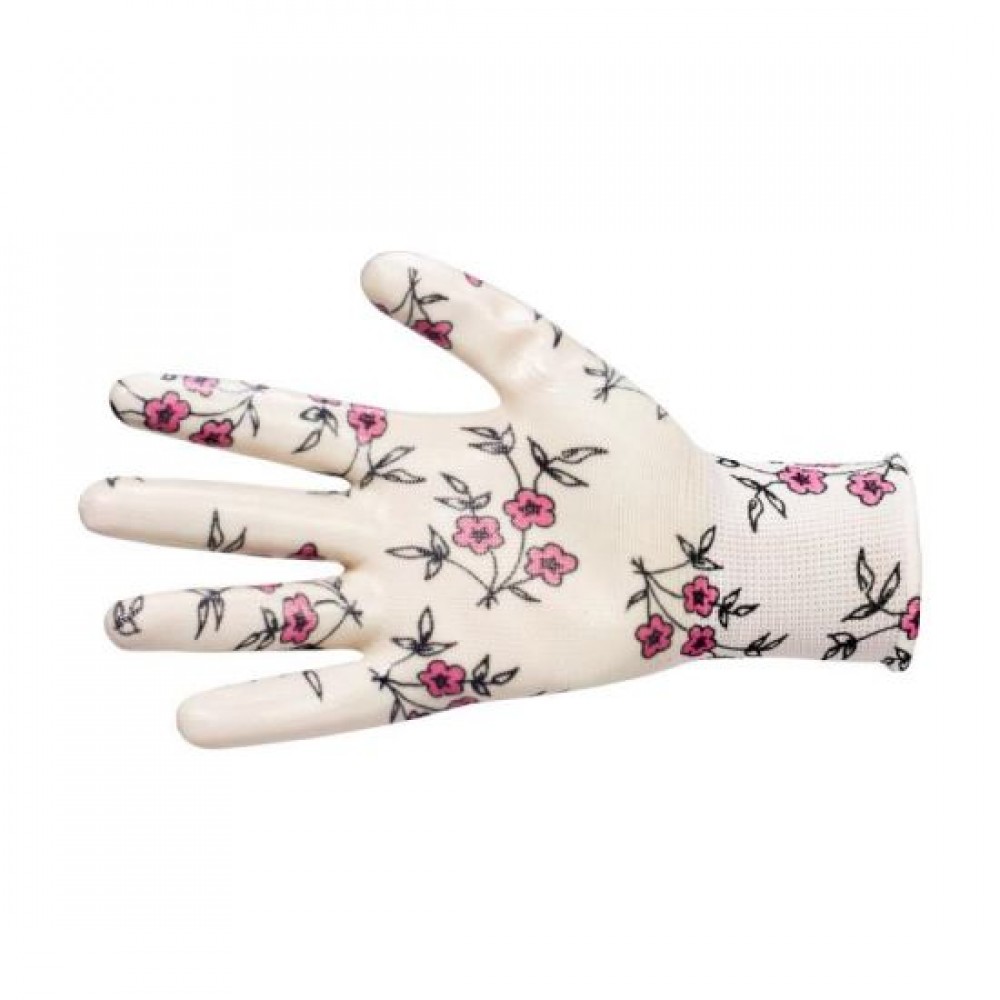 Manusi gradina nitril si poliester, model floral alb, BEOROL Manusi gradina nitril si poliester, model floral alb, BEOROL