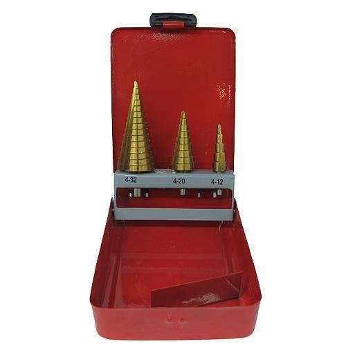 Set 3 burghie pentru metal, in trepte, titan, 4-12/20/32 mm Set 3 burghie pentru metal, in trepte, titan, 4-12/20/32 mm