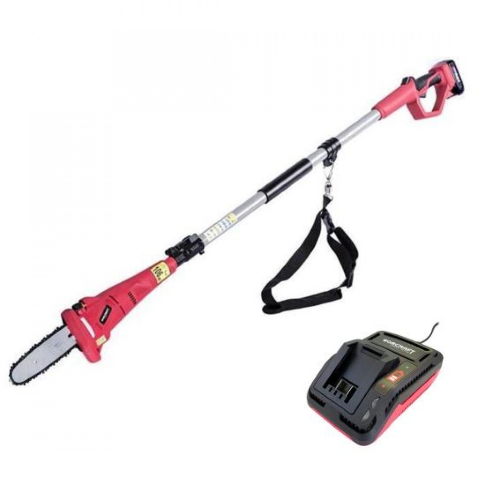 Drujba electrica pentru crengi cu maner telescopic, 20 V Li-Ion, cu acumulator 4 Ah, incarcator, Worcraft