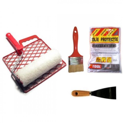 Set pentru zugravit nr. 4, rola cu gratar, spaclu, pensula, folie Set pentru zugravit nr. 4, rola cu gratar, spaclu, pensula, folie