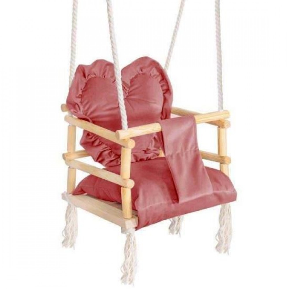 Leagan pentru copii, lemn, perna inima roz, 33.4x34.5x25 cm, Springos Leagan pentru copii, lemn, perna inima roz, 33.4x34.5x25 cm, Springos