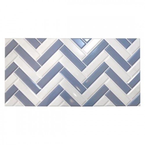 Panou decorativ, PVC, model zig-zag 3D, alb-albastru, 96x48.5cm