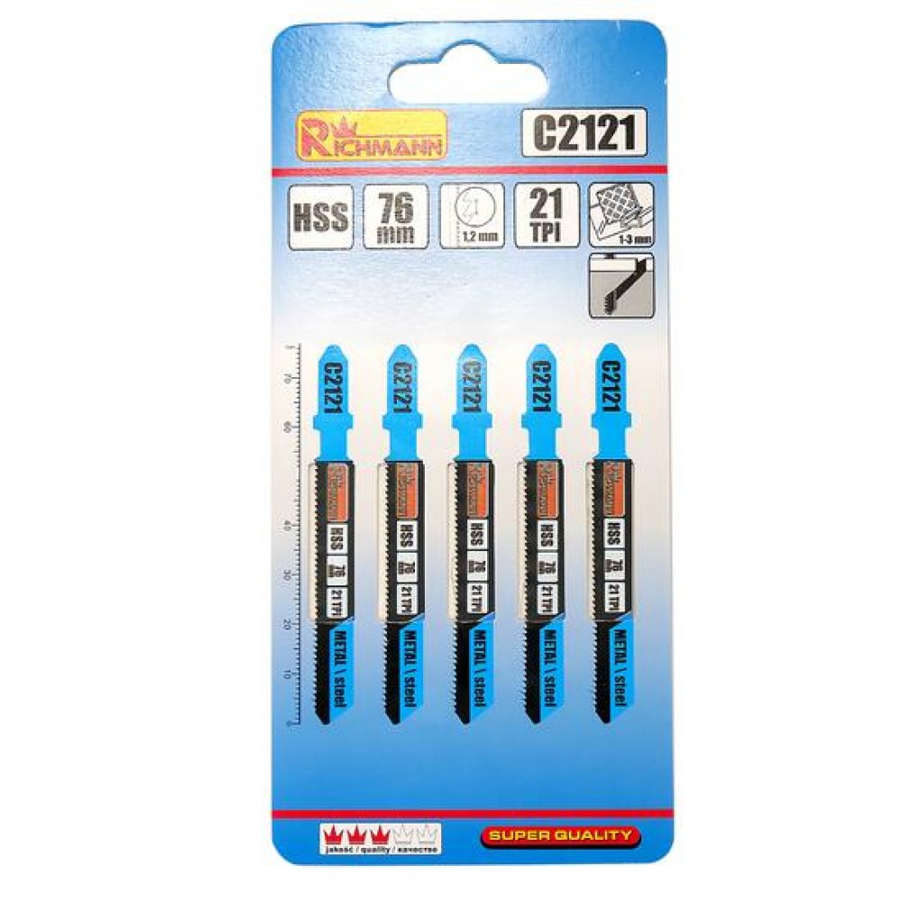 Panza, lama, fierastrau pendular, pentru metal, HSS, prindere tip T, 21 TPI, set 5 buc, 76 mm, Richmann Panza, lama, fierastrau pendular, pentru metal, HSS, prindere tip T, 21 TPI, set 5 buc, 76 mm, Richmann