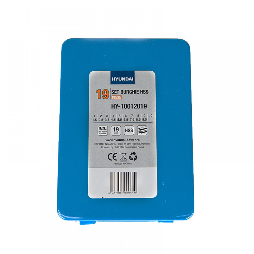 Set 19 burghie pentru metal HSS 1 - 10 mm HYUNDAI HY-10012019