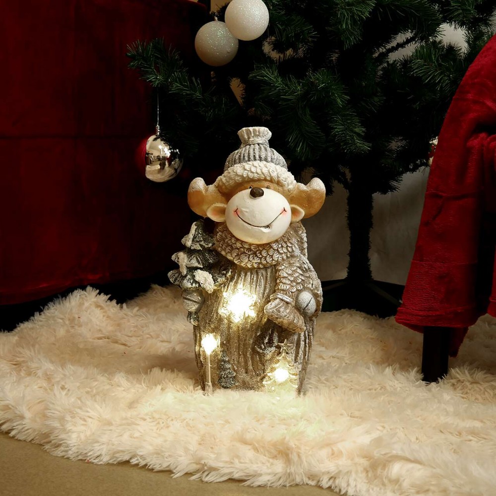 Decoratiune Craciun, ceramica, ren cu brad, LED, gri si alb, 3xAAA, 24.5x18x41.5 cm, Chomik Decoratiune Craciun, ceramica, ren cu brad, LED, gri si alb, 3xAAA, 24.5x18x41.5 cm, Chomik