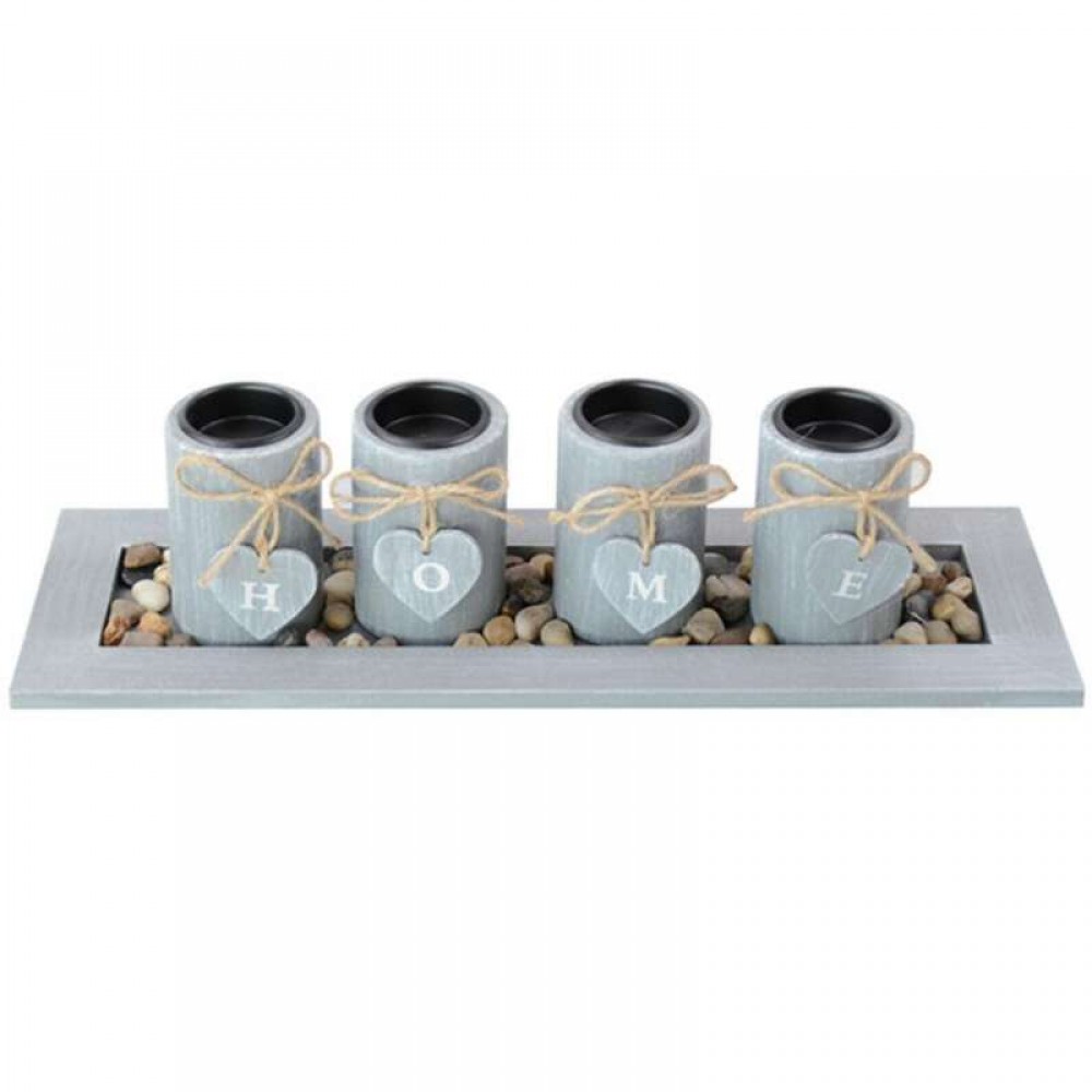 Suport 4 lumanari, model HOME, lemn si pietre naturale, gri, 39x12.5x10 cm, Magic Home Suport 4 lumanari, model HOME, lemn si pietre naturale, gri, 39x12.5x10 cm, Magic Home