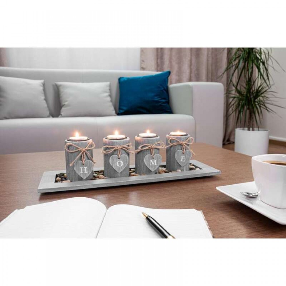 Suport 4 lumanari, model HOME, lemn si pietre naturale, gri, 39x12.5x10 cm, Magic Home Suport 4 lumanari, model HOME, lemn si pietre naturale, gri, 39x12.5x10 cm, Magic Home